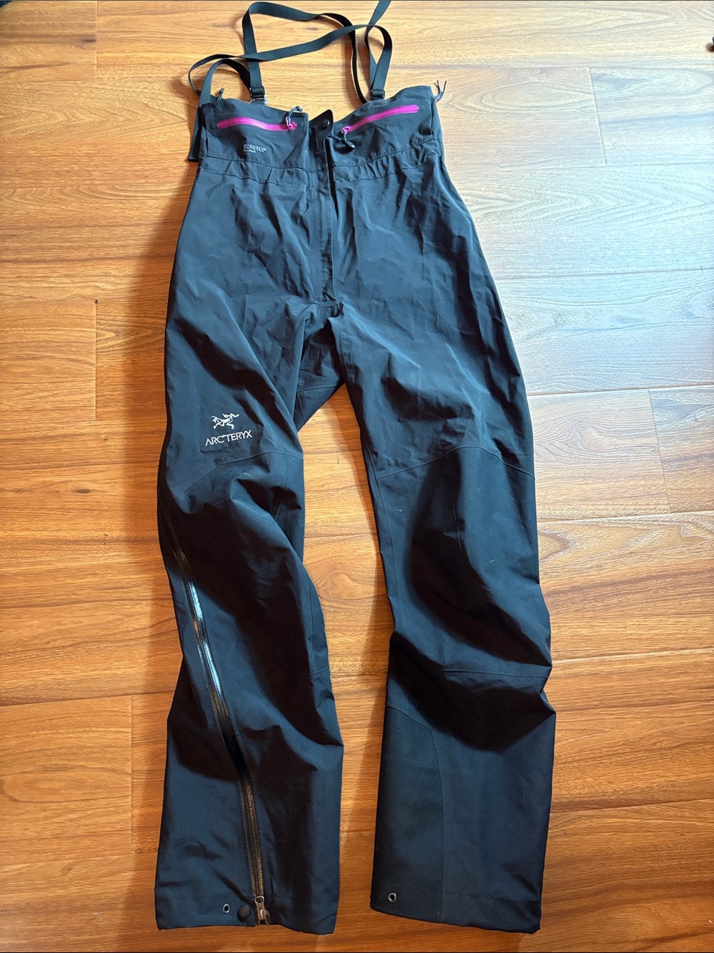 Arc'teryx women’s medium Black Ski Bib Pants with Pink Accents
